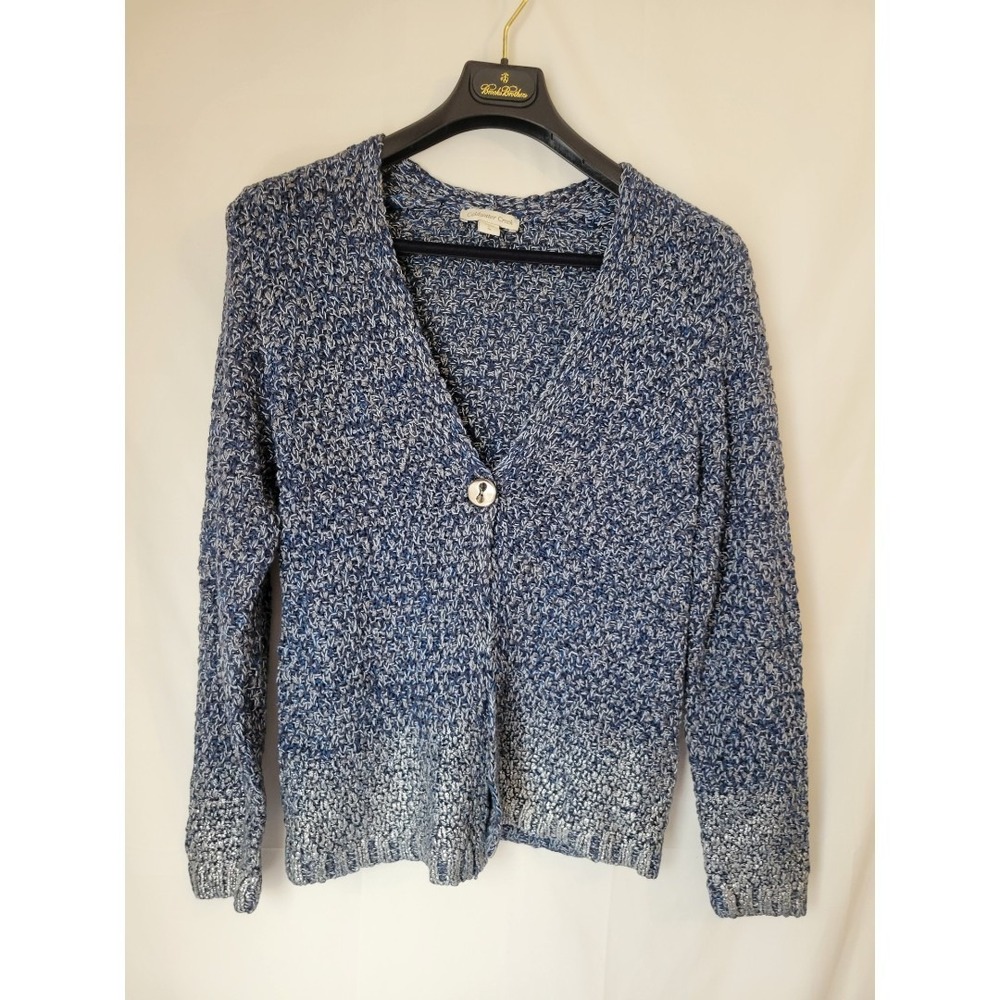 Coldwater Creek Women's L 14 Blue White Ombre Speckled Knit Cardigan Sweater